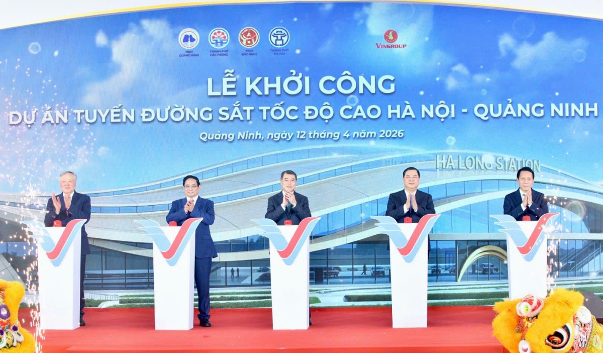PM Vietnam, Le Minh Hung Hadiri Upacara Peletakan Batu Pertama Proyek Jalan Kereta Api Berkecepatan Tinggi Hanoi-Quang Ninh